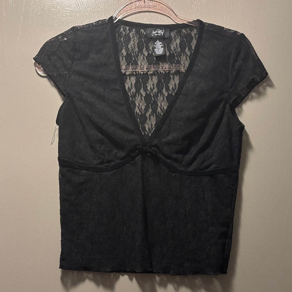 Black Lace V Neck Top